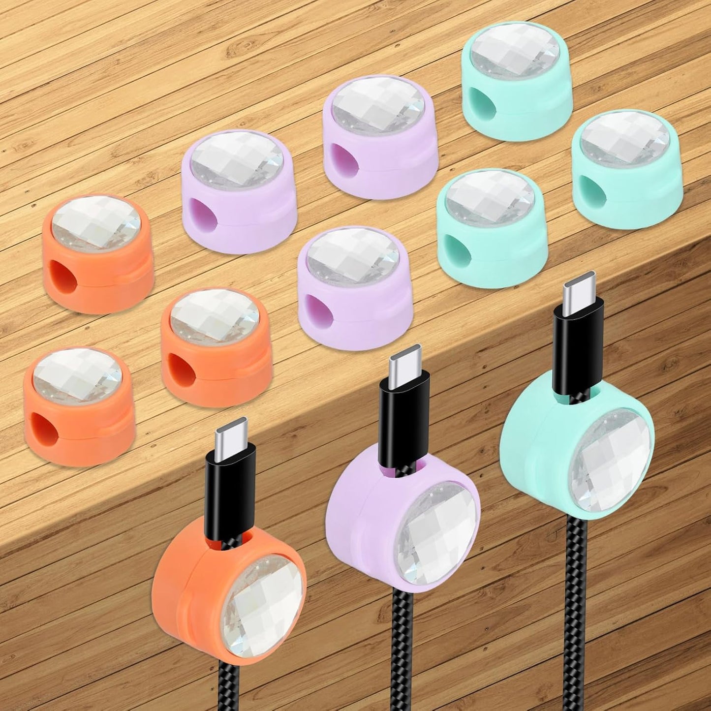 PATIKIL Cable Organizer Holder, 12 Pcs Magnetic Spring Desk Cable Management Clips Adhesive Cord Holder Keeper for Office Desktop Wall Car, Purple