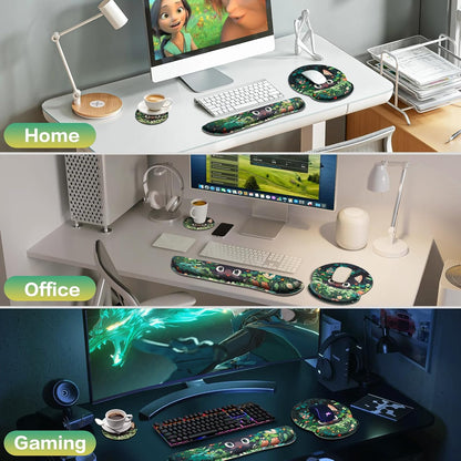 Mouse Pad with Wrist Rest Set, Qomolama 3-in-1 Wrist Support Mouse Pad Set, Floral Gaming Mousepad with Anti-Skid Base,Ergonomic Mouse Pad,Memory Foam Keyboard Gel Wrists Rest