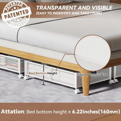 PHINOX Under Bed Storage Containers with Wheels, Under Bed Shoe Storage Organizer Drawer, Tool-free Assembly Metal Storage Containers for Bedroom Clothes Shoes Blankets -2PCK