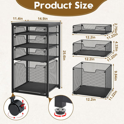 Sbanmao Rolling File Cart with 4 Storage Drawers, Mobile File Cabinet with Wheels, Hanging File Organizer, Under Desk Printer Stand Utility Cart Filing Cabinet for Home Office, Black