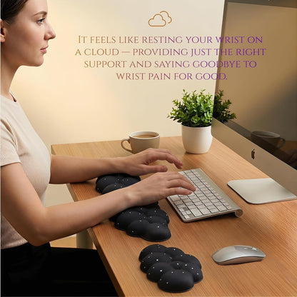 Cloud Wrist Rest Set for Keyboard and Mouse, Includes Cute Coaster, with Computers and Laptops（Purple Star Set）