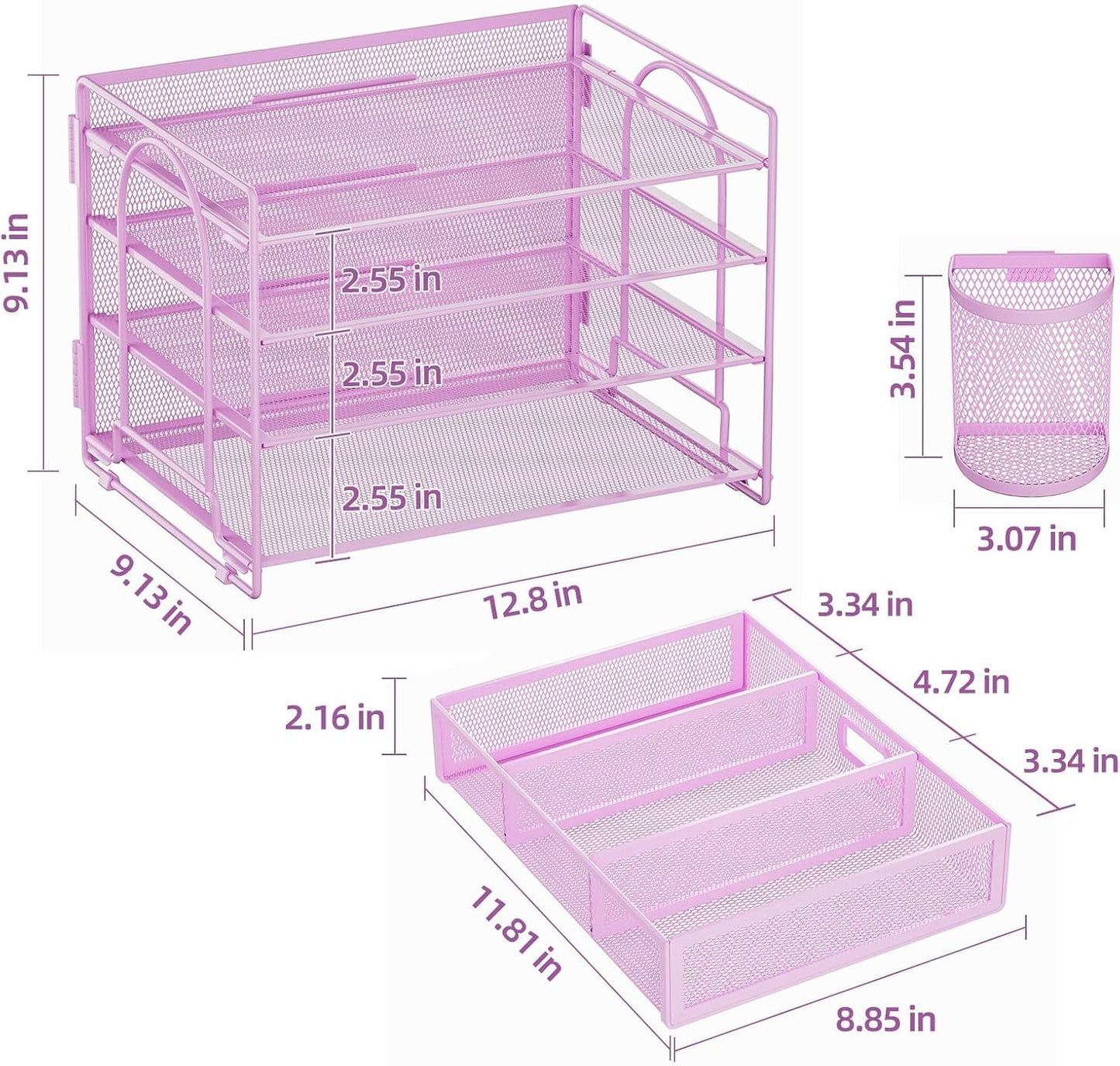 Marbrasse Desk Organizer and Accessories，4-Tier Paper Letter Tray Organizer with File Holder，Desk Accessories & Workspace Desktop Organizers for School Home Office Supplies (Blue)