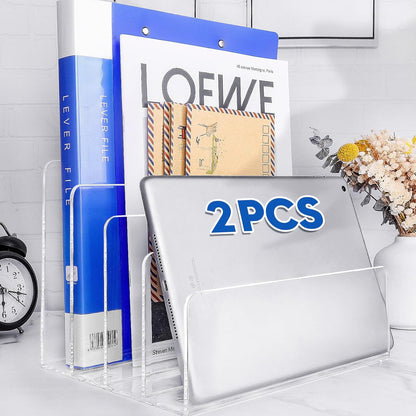 4 Section Acrylic File Organizer, Clear Desk Organizer and Accessories, Sturdy File Folder Holder Sorter, Office Supplies for Mail Letter Paper Electronic Notebook