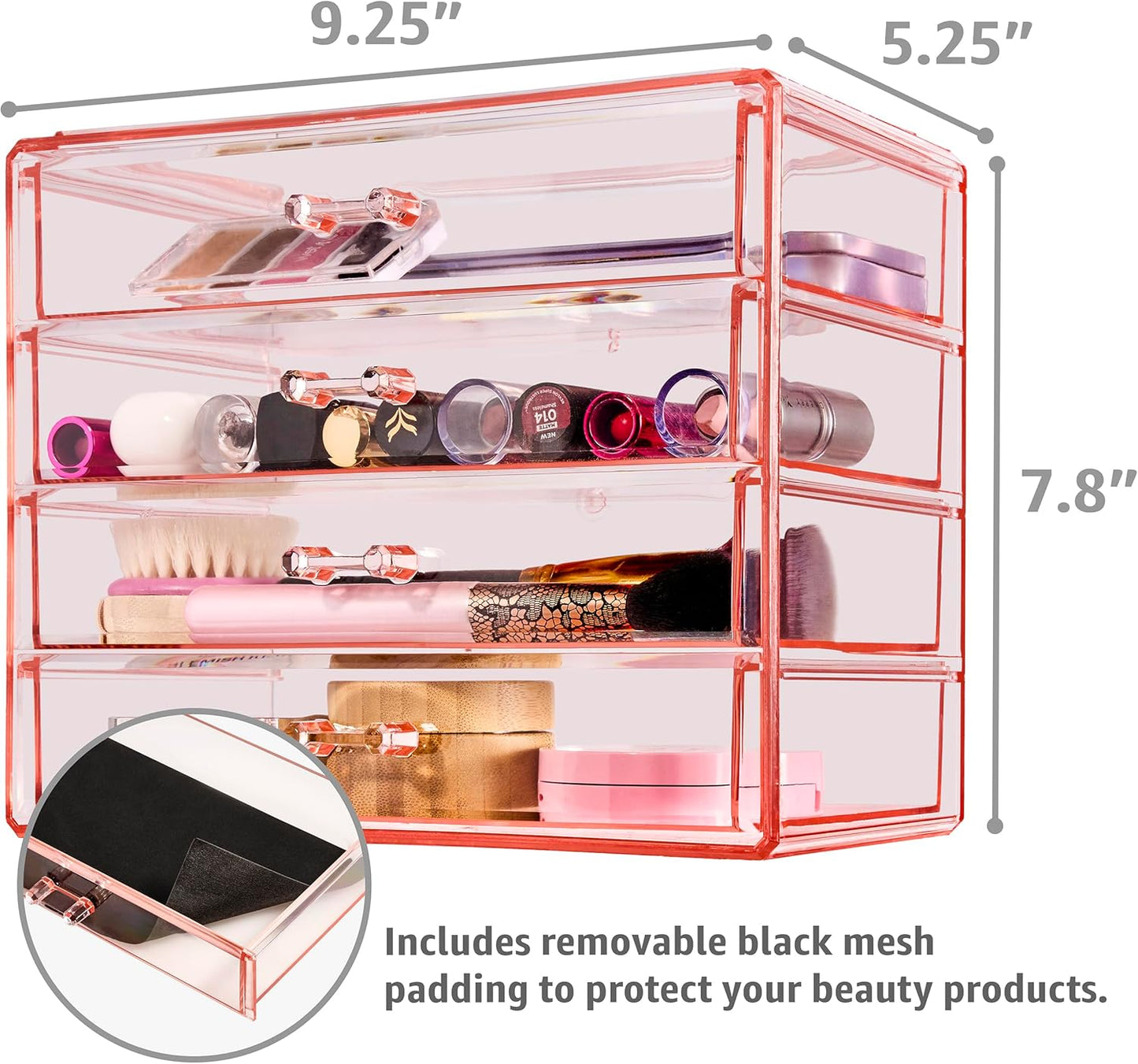 Sorbus Acrylic Makeup Organizer Set, 4-Drawer Vanity & Countertop Cosmetic Storage with Wide Drawers, Clear Makeup Storage for Brushes, Lipsticks, Jewelry – Holiday Gift for Women & Teens