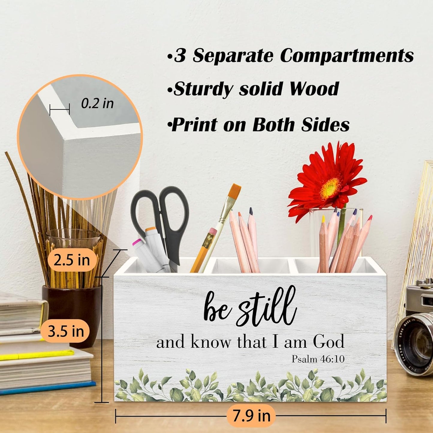 Christian Sparrow Bird Pen Holder for Desk, Religious Scripture Bible Verse Pencil Organizer, His Eye is on The Sparrow Bird Wooden Pen Holder Desk Accessories Decor for Home Office