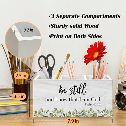 Christian Sparrow Bird Pen Holder for Desk, Religious Scripture Bible Verse Pencil Organizer, His Eye is on The Sparrow Bird Wooden Pen Holder Desk Accessories Decor for Home Office