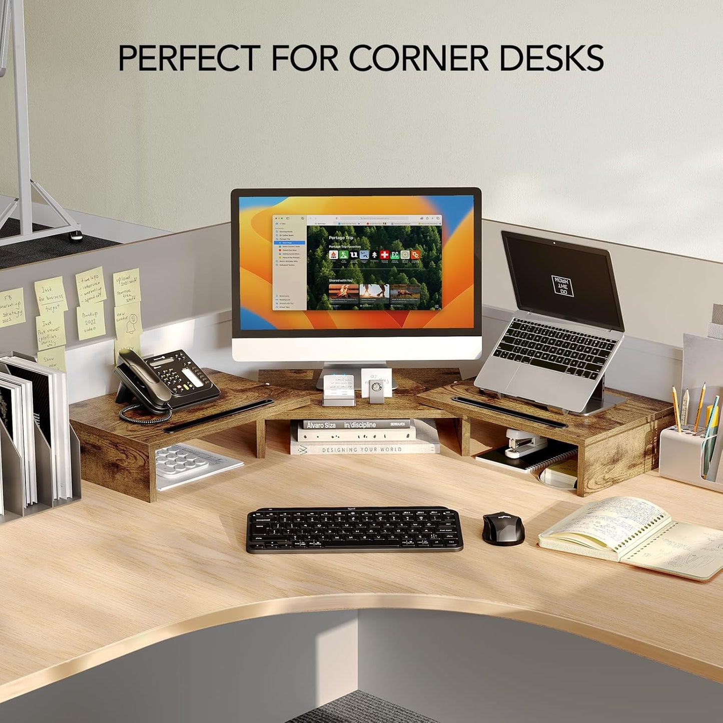 AMERIERGO Dual Monitor Stand Riser for 2 Monitors, Monitor Stand for Desk, Adjustable Computer Monitor Stand with 2 Slot, Multifunctional Desktop Organizer Stand for Laptop, PC, Computer, Printer