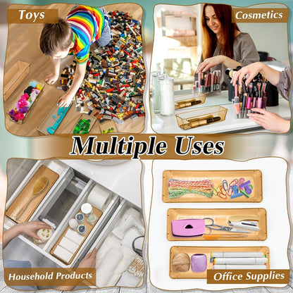 Maitys 12 Pcs Clear Drawer Organizer 9 x 3 x 2 Inches Plastic Rectangle Trays Makeup Vanity Storage Bins and Kitchen Drawers Dividers for Office Desk Silverware Kitchen Utensils(Clear)