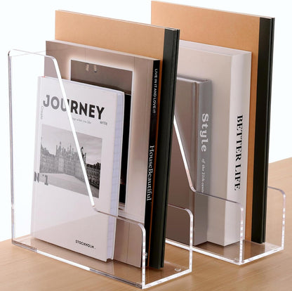 SANRUI Acrylic File Organizer, Clear Magazine File Holder Desk Organizer for Office Organization and Storage with 5 Vertical Compartments, Desktop Bookshelf for Home Office Organization