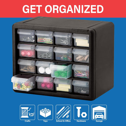 Akro-Mils 24-Drawer Plastic Drawer Storage Cabinet for Garage Organization, Bead Organizer, Building Bricks Storage, Teacher Toolbox, Makeup Organizer, 20" W x 6" D x 16" H, 10124 Black
