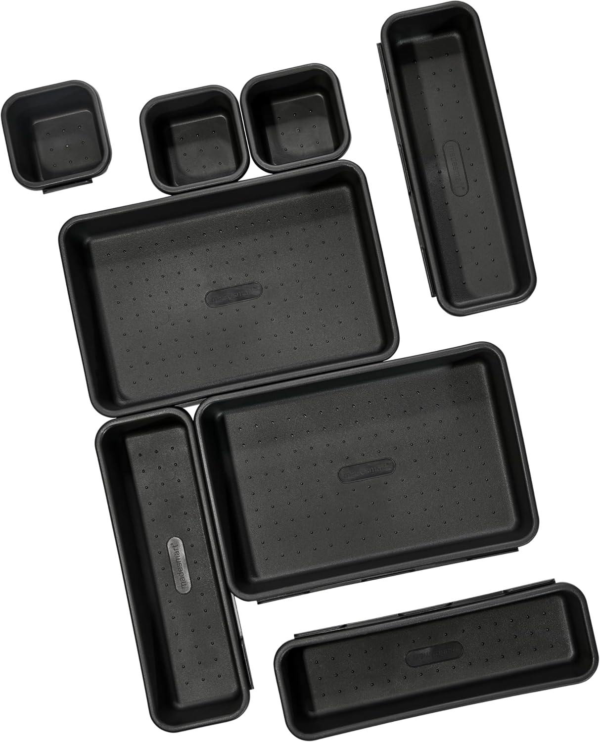 Madesmart 8-Piece Interlocking Bin Pack for Drawer Organization, Plastic Interlocking Junk Drawer Organizer Tray, Granite