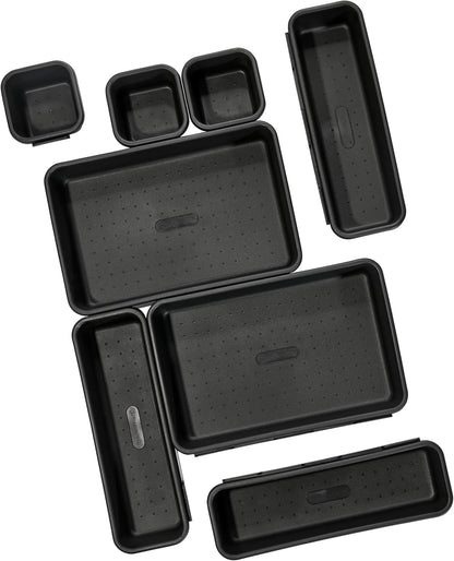 Madesmart 8-Piece Interlocking Bin Pack for Drawer Organization, Plastic Interlocking Junk Drawer Organizer Tray, Granite