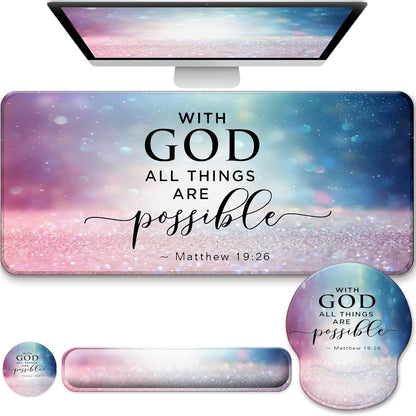 Desk Mat Set + Keyboard and Mouse Pad with Wrist Rest Support,4-in-1 Large Mousepad Computer Mats for Desktop Home & Office-Purple Butterflies
