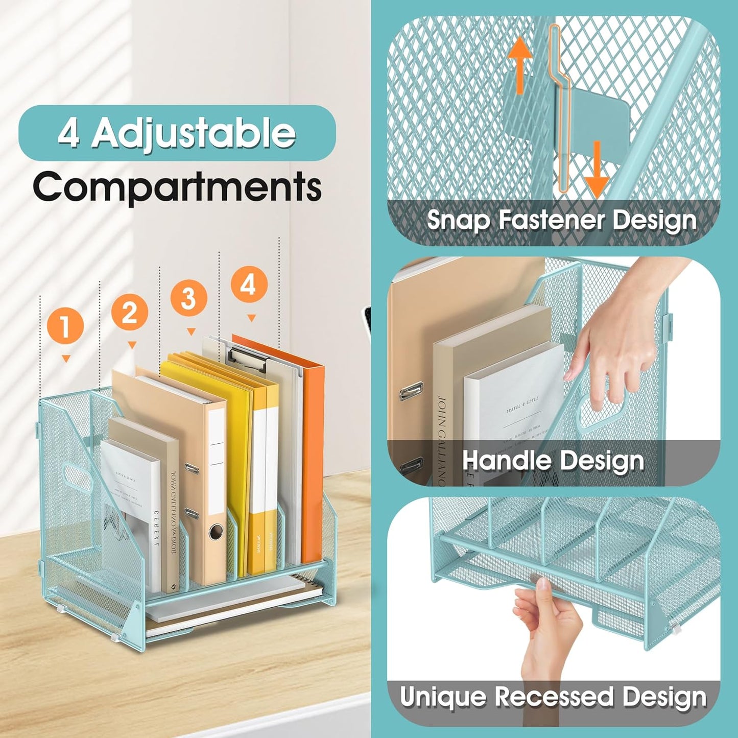 Desk File Folder Holder Organizer-5 Vertical Compartments Racks and Paper Letter Tray,Mesh Magazine File Holder Sorter,Desktop Accessories & Workspace Organizers for Home,Office,School-Black