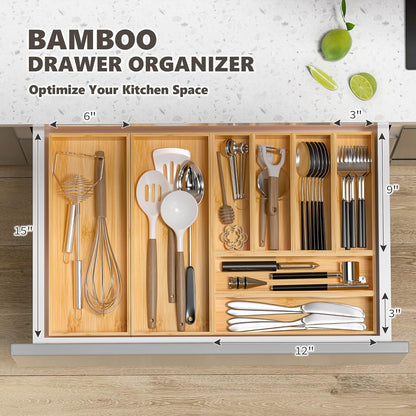 Kitchen Drawer Organizer Bins, Stackable Bamboo Drawer Organizer for Silverware, Flatware, Coffee Pod Organizer K Cup Holder for Countertop, 2 Pcs Coffee Station Organizer 12" x 6" x 2.5"