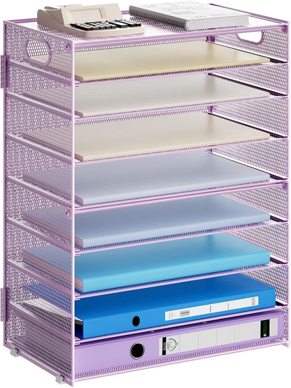 Marbrasse 6 Tier Paper Organizer Letter Tray - Mesh Desk File Organizer with Handle, Paper Sorter Organizer for Letter/A4 Office File Folder Holder - Black