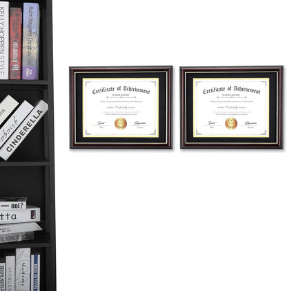 ELSKER&HOME Diploma Frame - Wide Solid Wood Frame - Black Velvet Golden Rim Mat - Semi-Tempered Glass - Includes Hanging Hardware and Desktop Easel(ONLY Display 11×14 Document/Certificate)