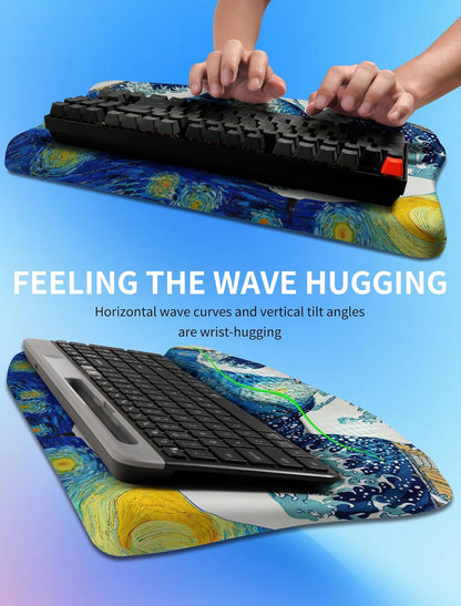 Ergonomic Wave Wrist Rest with Keyboard Stand, Cushioned Palm Rest, Comfortable Integrated Memory Foam for Natural Typing and Relieve Wrist Pain, Dark Night Black