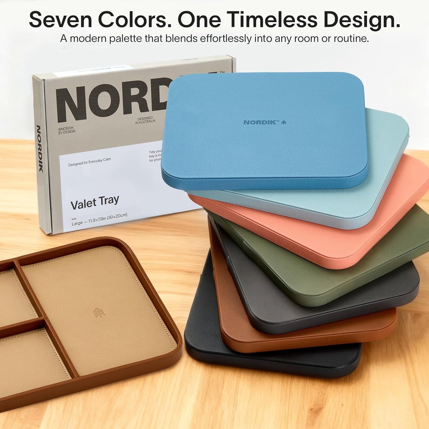 Nordik Leather Valet Tray - Sand Brown - 9.5 x 7.9 Inch Medium Vegan Leather Tray - Stylish Nightstand Organizer for Men - Modern Bedside Caddy - EDC Catchall for Key Watch Wallet Jewellery