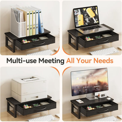 Desk Organizers and Accessories, Computer Monitor Stand Riser with Fabric Drawer, 2-Tier Laptop Stand for Desk, Office Organization Accessories, Pink