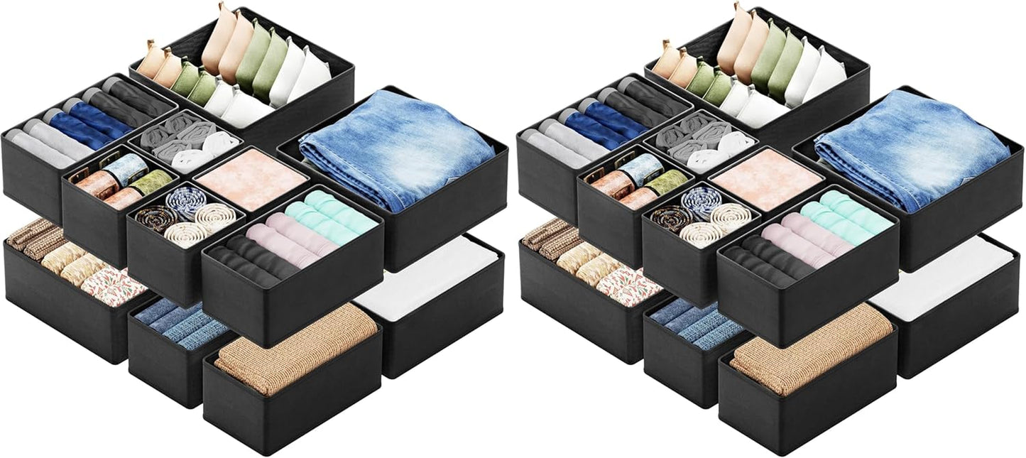 SpaceAid Drawer Organizer for Clothes, 18 Pack Dresser Drawer Organizer Bins, Closet Organizers and Storage Dividers for Clothing, Underwears, Socks (Beige)
