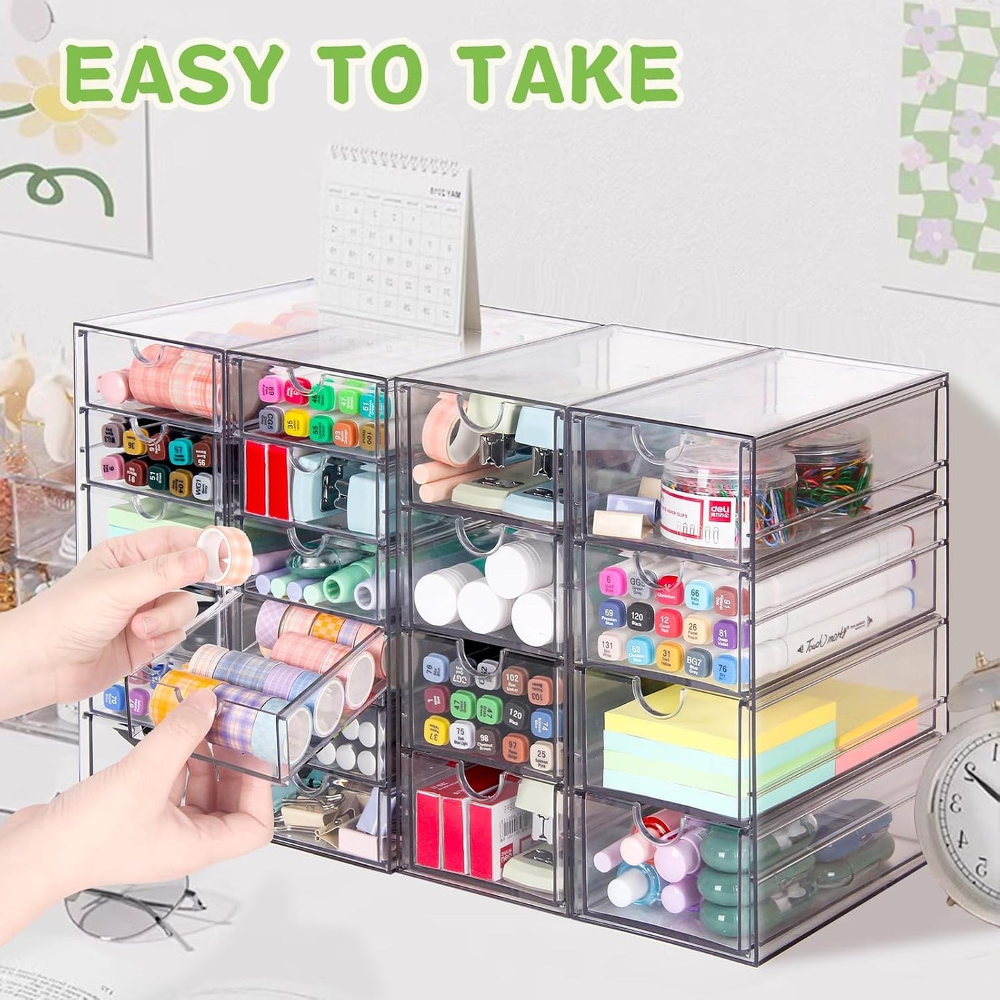 VZKAH Clear Acrylic Organizer with Drawers | 15-Drawer Desktop Unit | Makeup & Desk Organization and Storage Box for Office, Craft, Vanity Table, Bathroom, Home Essentials