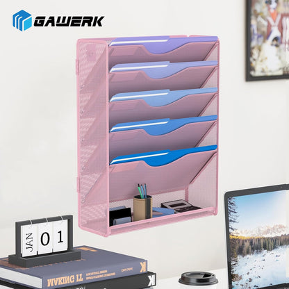Gawerk 5 Tier Hanging Wall File Organizer, Mesh Mail Paper Orgnization Hanging File Folder Holder for Home Office, Black