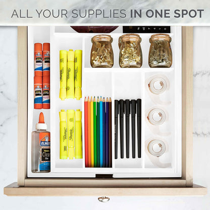 Masirs Expandable Utensil Drawer Organizer - BPA-Free Plastic Clear Silverware Tray with Multiple Compartments - Non-Slip Cutlery Storage for Kitchen, Bathroom, or Office Drawers (Clear)