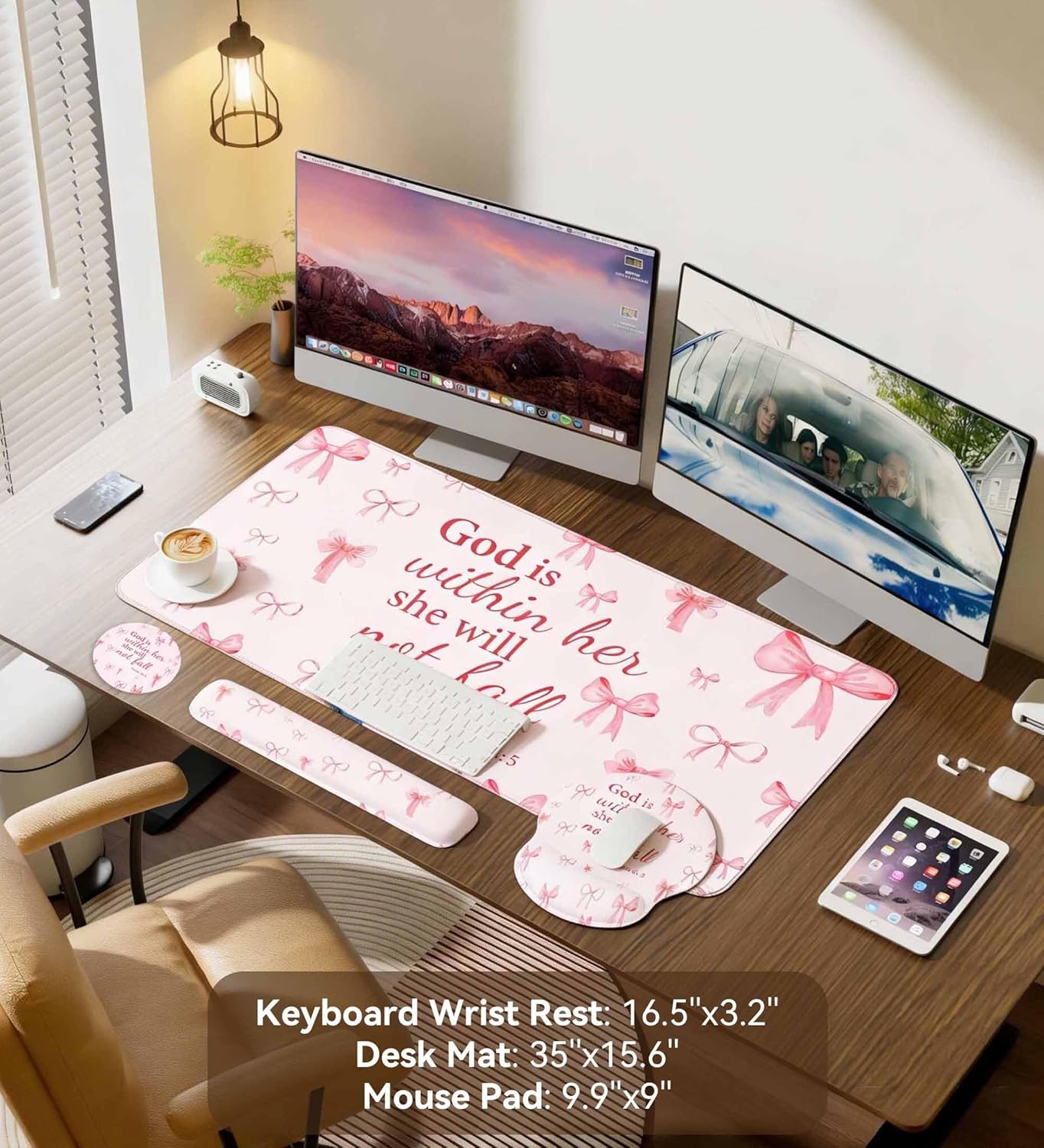 Desk Mat Set + Keyboard and Mouse Pad with Wrist Rest Support,4-in-1 Large Mousepad Computer Mats for Desktop Home & Office-Purple Butterflies