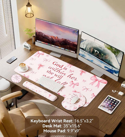 Desk Mat Set + Keyboard and Mouse Pad with Wrist Rest Support,4-in-1 Large Mousepad Computer Mats for Desktop Home & Office-Purple Butterflies