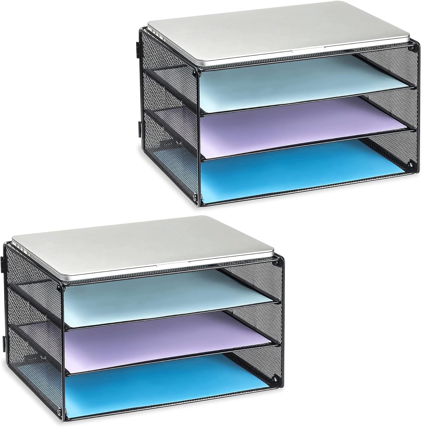 DALTACK 3 Tier Letter Tray Paper Organizer for Desk, Mesh Metal Desk File Organizer with Sliding Trays for Letter/A4 Paper, Mail, Bills & Folders, Black