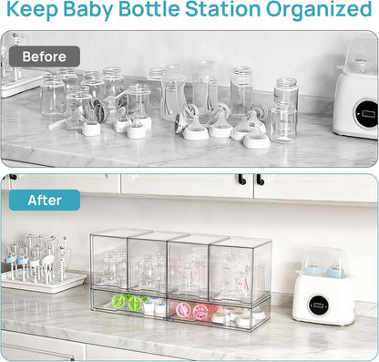 Vtopmart Stackable Storage Drawers Set of 4, Clear Plastic Organizer Bins for Bathroom Supplies,Ideal for Cabinet,Pantry,Laundry Room Organization