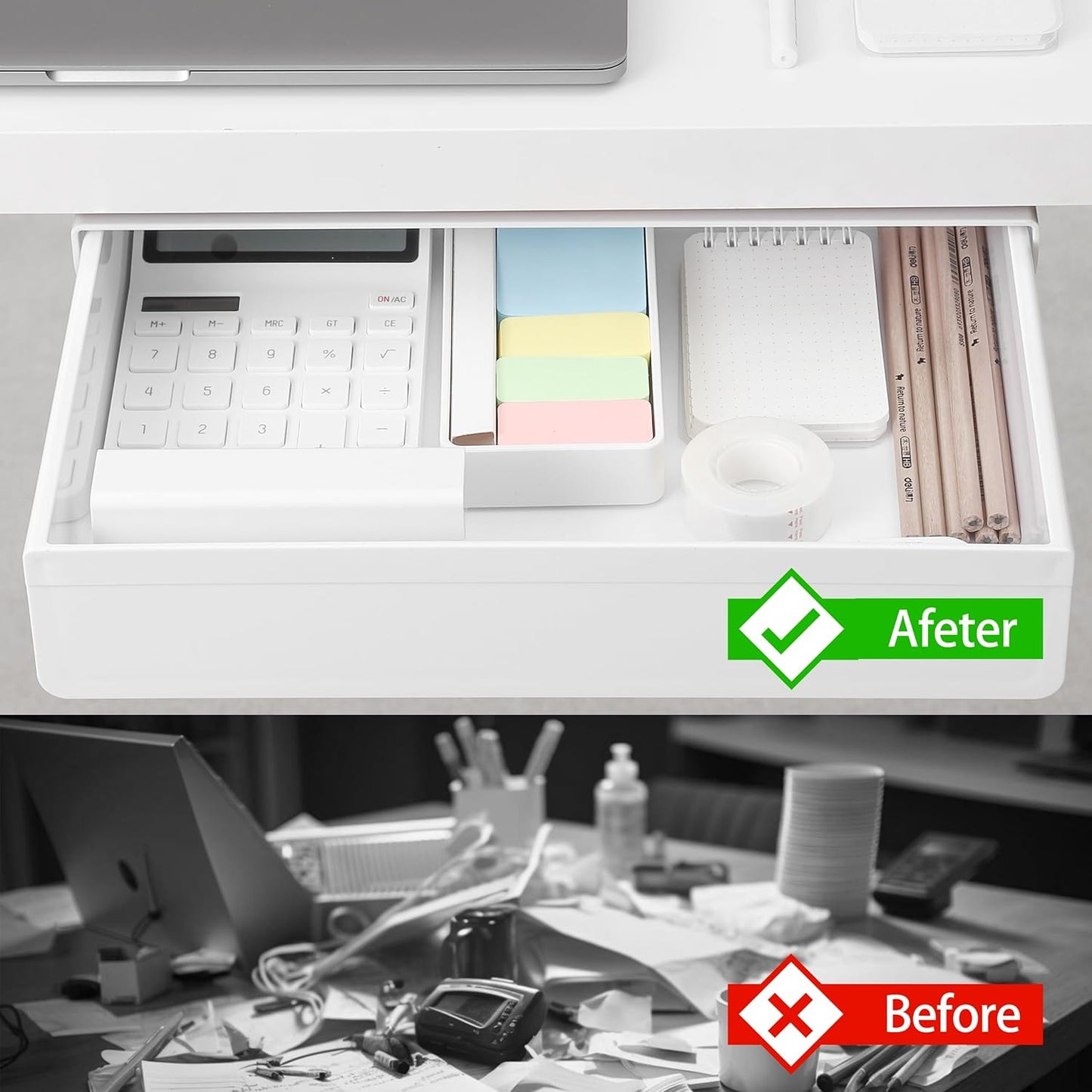 Under Desk Drawer - Super Large Under Table Hidden Drawer Desk Accessories & Workspace Organizers Desktop Storage Pencil Slide Out Organizer with Screw Adhesive Tape Shelf Tray at Office