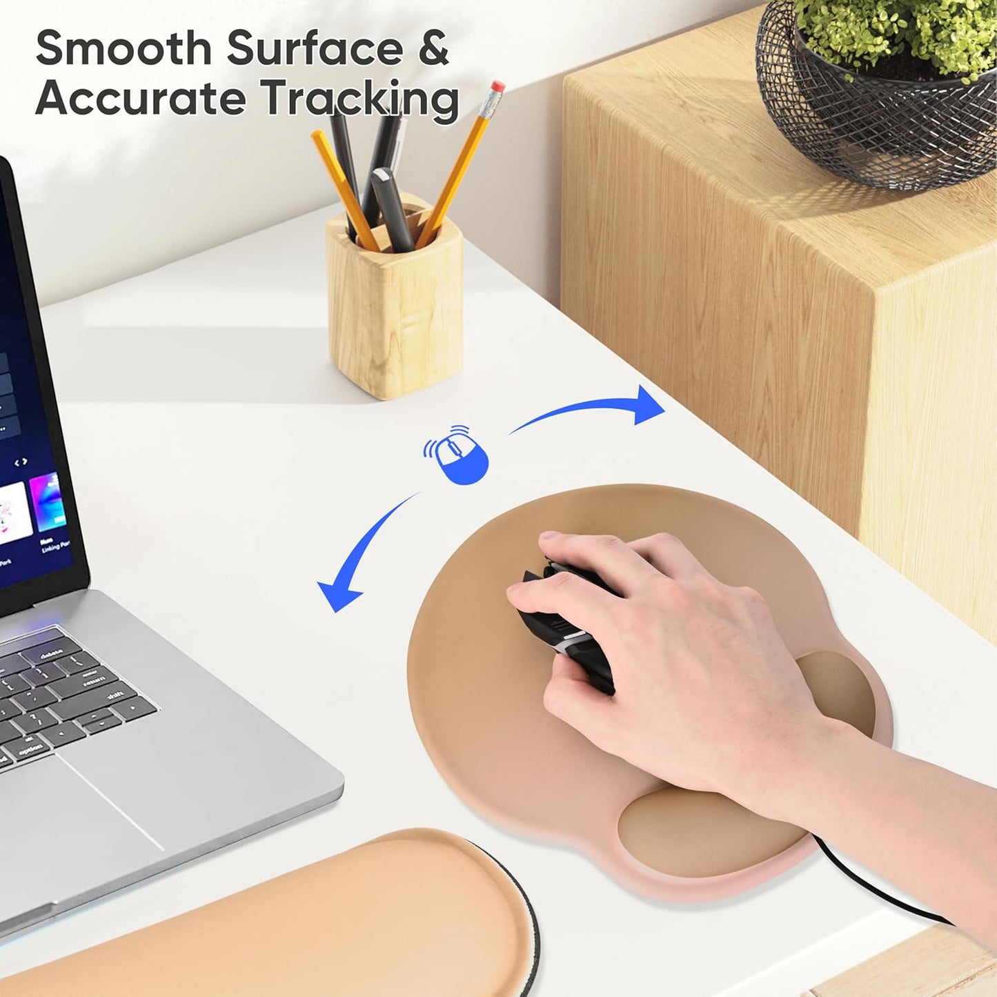 RICHEN Ergonomic PU Leather Keyboard Wrist Rest and Mouse Pad with Wrist Support, Memory Foam Set for Computer/Laptop,Gaming and Office, Comfortable for Easy Typing & Pain Relief (PU Brown)