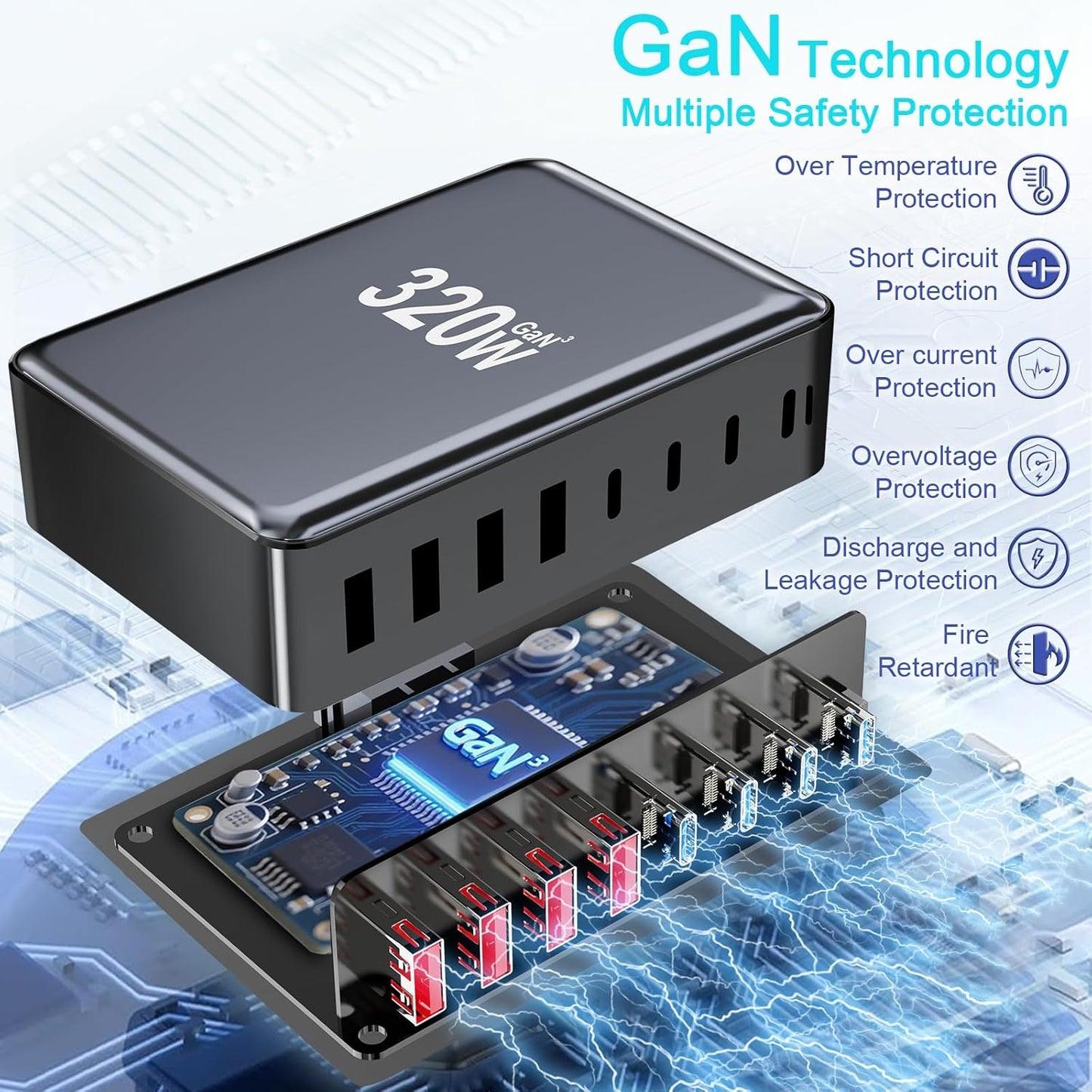 500W USB C Charger Block, Multi-port Fast USB Charging Station Dual PD 100W GaN Ⅲ Charging Station For Multiple Devices, Laptop Charger Adapter Compatible with MacBook, DELL, iPad, iPhone, Samsung etc