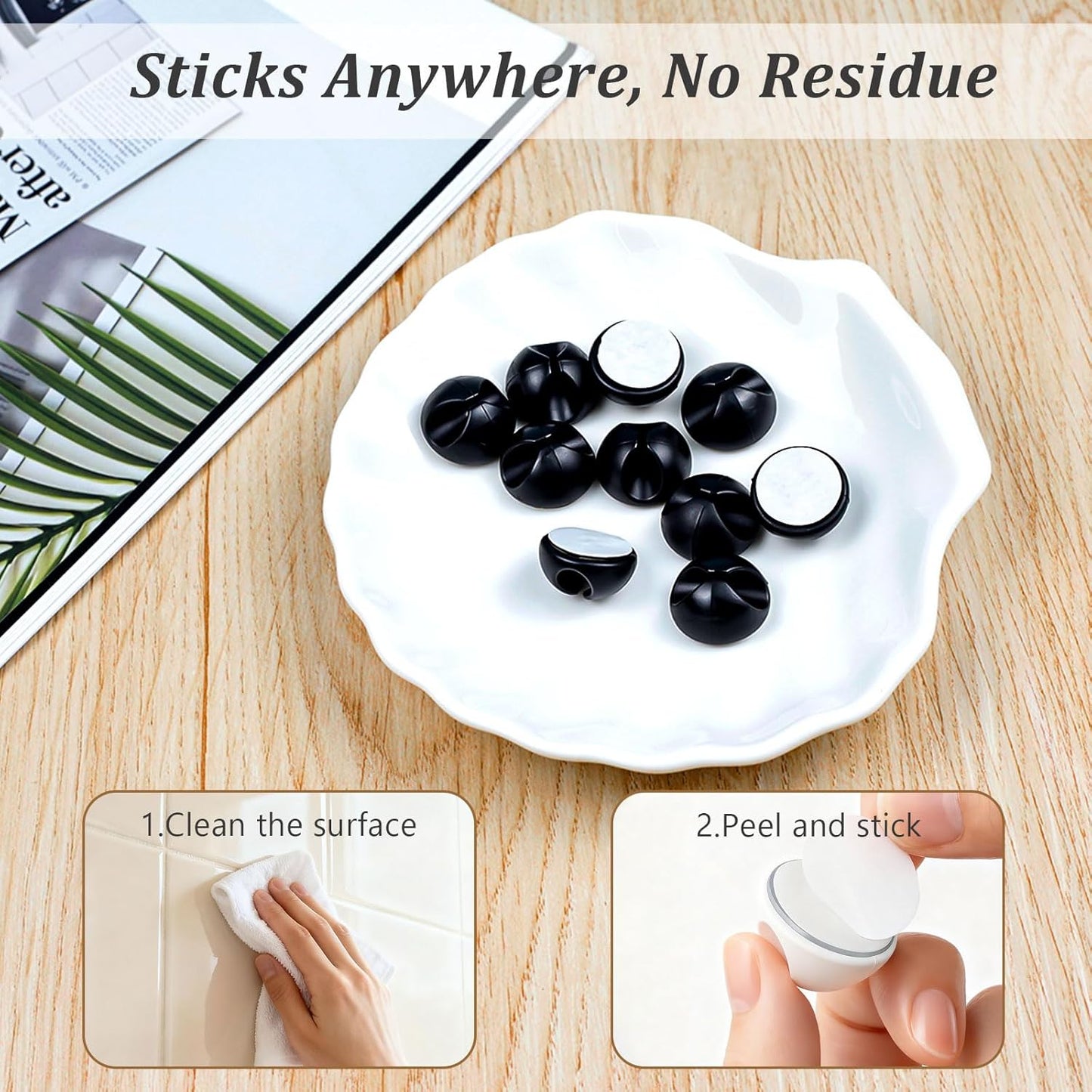 20-Pack Adhesive Cable Clips – Simple Wire Organizer Holders for Desk, Car, Home, and Office Cord Management