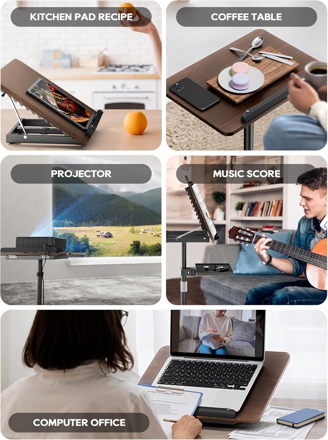 2 in 1 Adjustable Book Stand - Dual-Use Floor and Desktop Book Holder Stand, Height Adjustable 23.5-52 in, Elastic Page Clips for Music Sheet, Recipe, Tablet, Laptop-Black