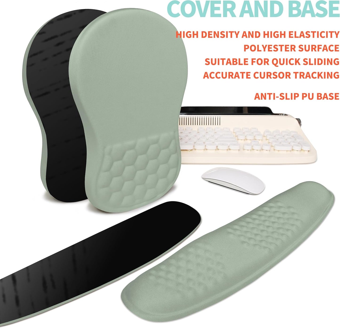 2-in-1 Ergonomic Set, Wave Rise Keyboard Wrist Rest and Massage Bulge Slope Mouse Pad Wrist Support, Cushion Memory Foam Integrated to Relieve Wrist Pain, Black