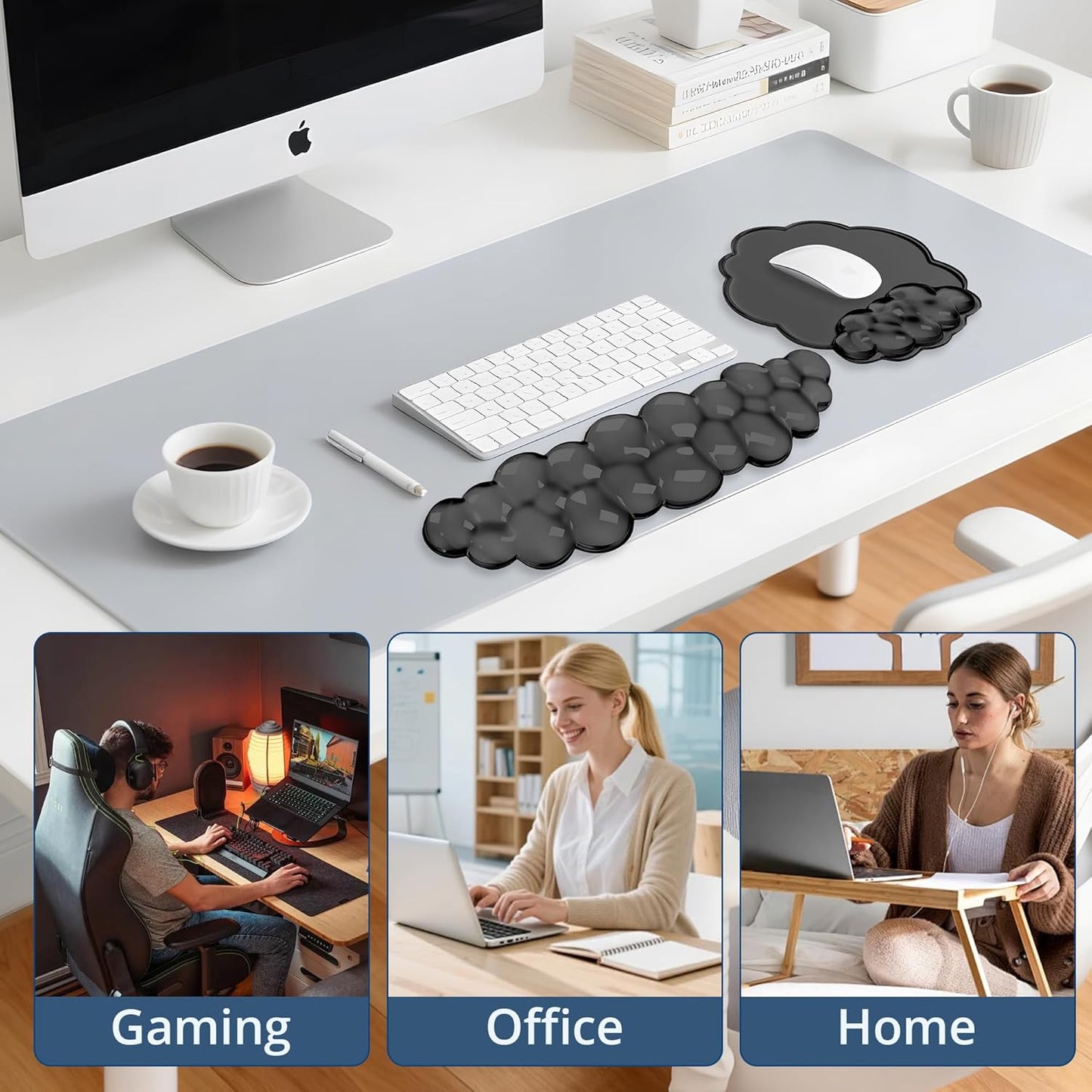 Keyboard Wrist Rest Set — Ergonomic Cloud Gel Wrist Rest Keyboard and Mouse Pad, Non-Slip Desk Accessories for Office and Home（White）