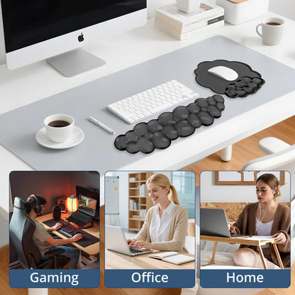 Keyboard Wrist Rest Set — Ergonomic Cloud Gel Wrist Rest Keyboard and Mouse Pad, Non-Slip Desk Accessories for Office and Home（White）