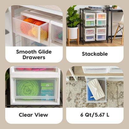 IRIS USA 47 Qt. Extra-Large Stackable Storage Drawer Plastic Drawer Organizer with Clear Doors, for Pantry Bedroom Closet Kitchen Under-Sink Home and Office De-Clutter Shoes and Crafts, White, 2-Pack