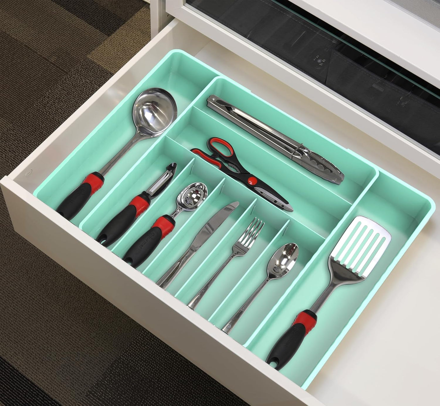 Simple Houseware Expandable & Adjustable Cutlery Drawer Organizer - Large Utensil and Flatware Tray for Kitchen Drawers, White