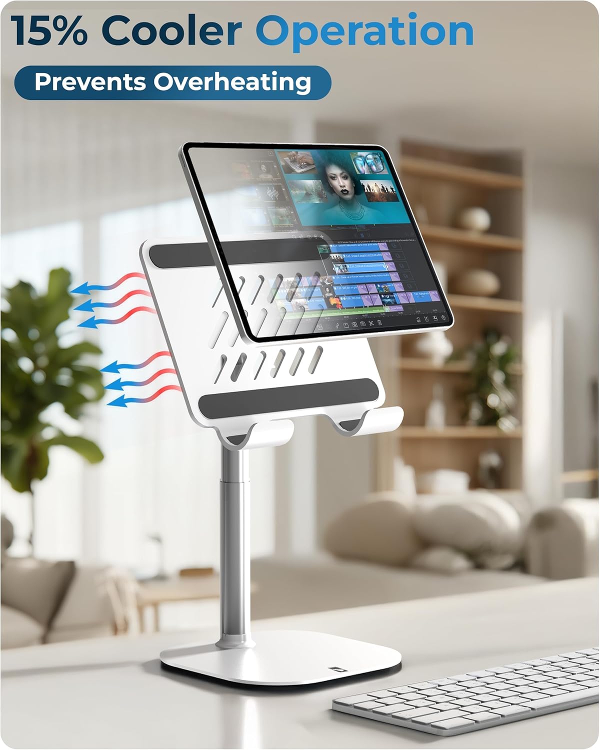 COOPER TabHolder, 7-10" Height Adjustable Tablet Stand, Premium iPad Stand for Desk, 270° Tilt iPad Holder for Desk, Tablet Holder, 15.6-17" Portable Monitor Support (Black)