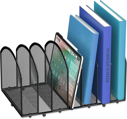 Gawerk 7-Section Desk File Organizer, Mesh Desktop Organizer File Sorter Office Organization Letter Holder, Vertical Desktop File Holder for Office Home, Black