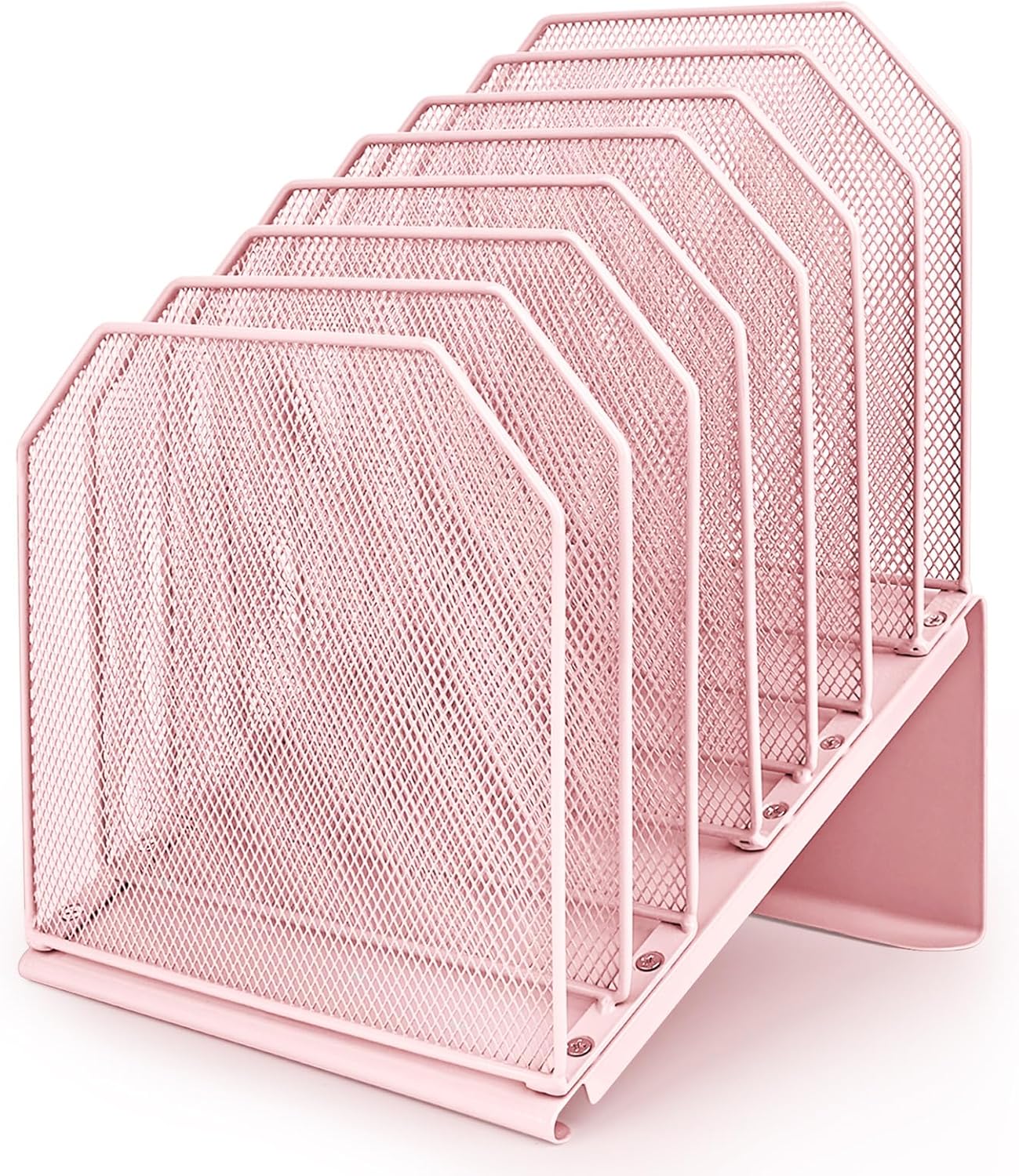 SUMMORO Inclined File Organizer for Desk, 7-Section Vertical File Folder Holder Office Desk Organizer Metal Rack File Wire Mesh Desktop Document Sorter for Office School Classroom Home (Black)
