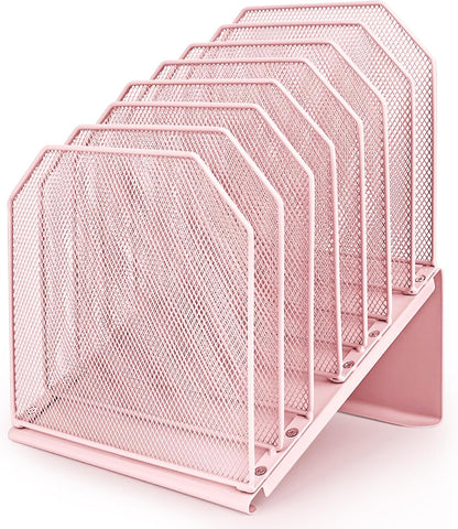 SUMMORO Inclined File Organizer for Desk, 7-Section Vertical File Folder Holder Office Desk Organizer Metal Rack File Wire Mesh Desktop Document Sorter for Office School Classroom Home (Black)