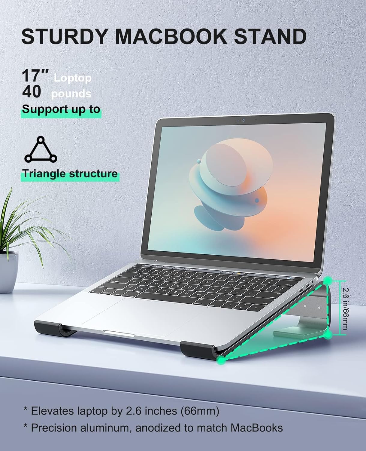 Soqool Laptop Stand for Desk,Aluminum Computer Stand for Cooling,Sturdy Stable Ergonomic Laptop Riser Compatible with MacBook Pro Stand Air/Dell/HP/Lenovo 10-16.2inch Notebook,Work Home Office
