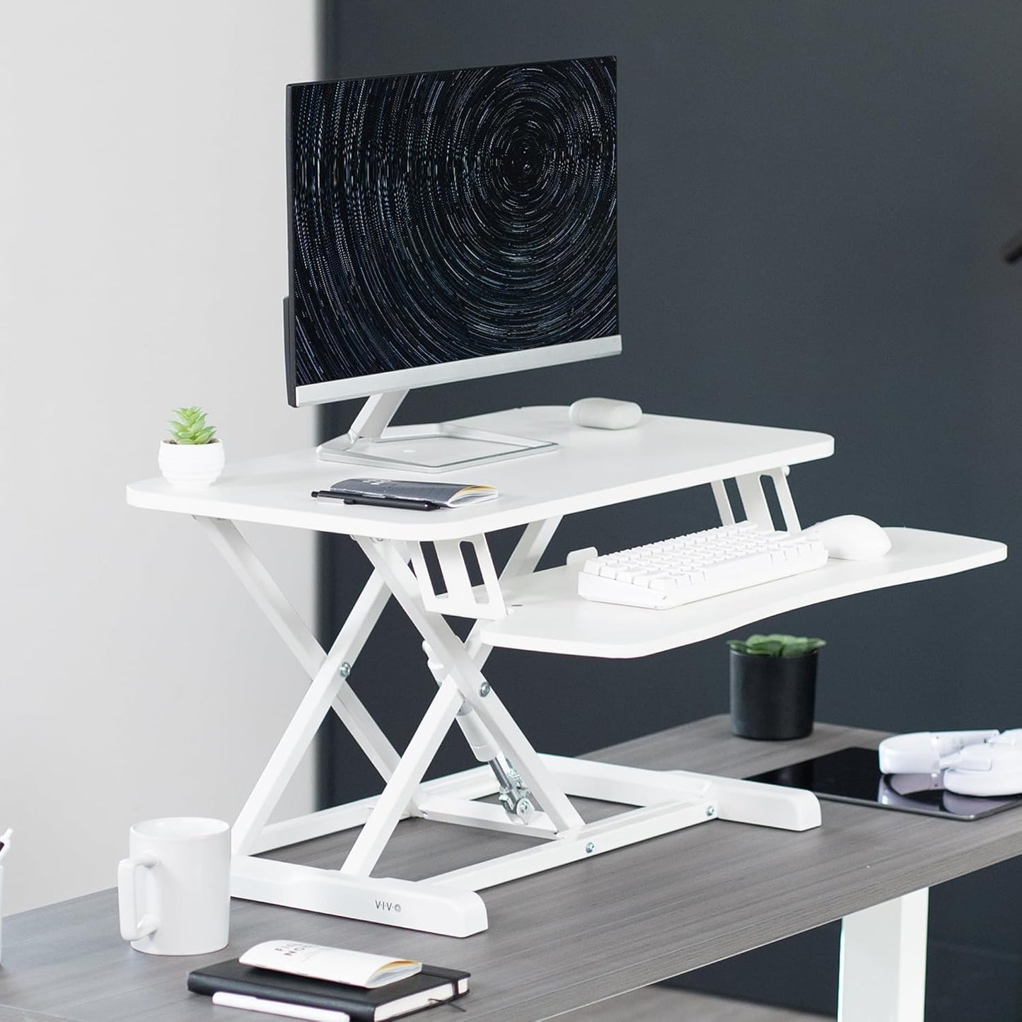 VIVO 26 inch Desk Converter, K Series, Height Adjustable Sit to Stand Riser, Dual Monitor and Laptop Workstation with Keyboard Tray, Black, DESK-V026KB