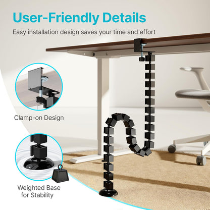 PEGZONE Under Desk Cable Management Spine – Flexible Cable Snake Organizer for Standing Desk, Tool-Free Magnetic Vertebrae Wire Management for 0.4"-2" Table, White