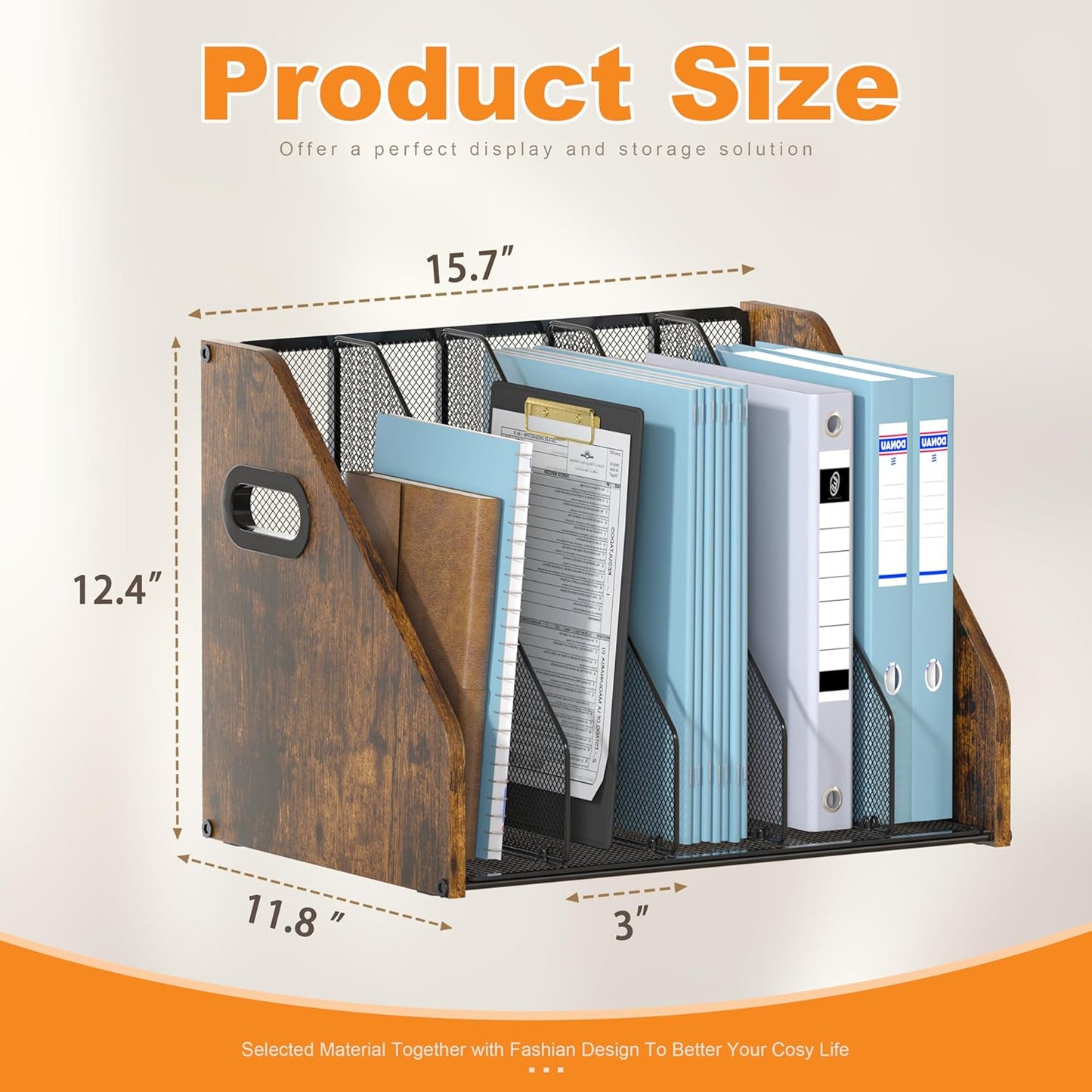 Piskyet Binder Organizer for Desk,Wooden Desk Magazine File Holder with 5 Vertical Compartments Rack File Organizer for Teacher Office Desktop,Home Workspace
